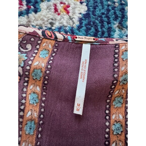 Free People Risalie Smocked Top Size Medium Flutter Sleeve Peasant Boho - Picture 4 of 7